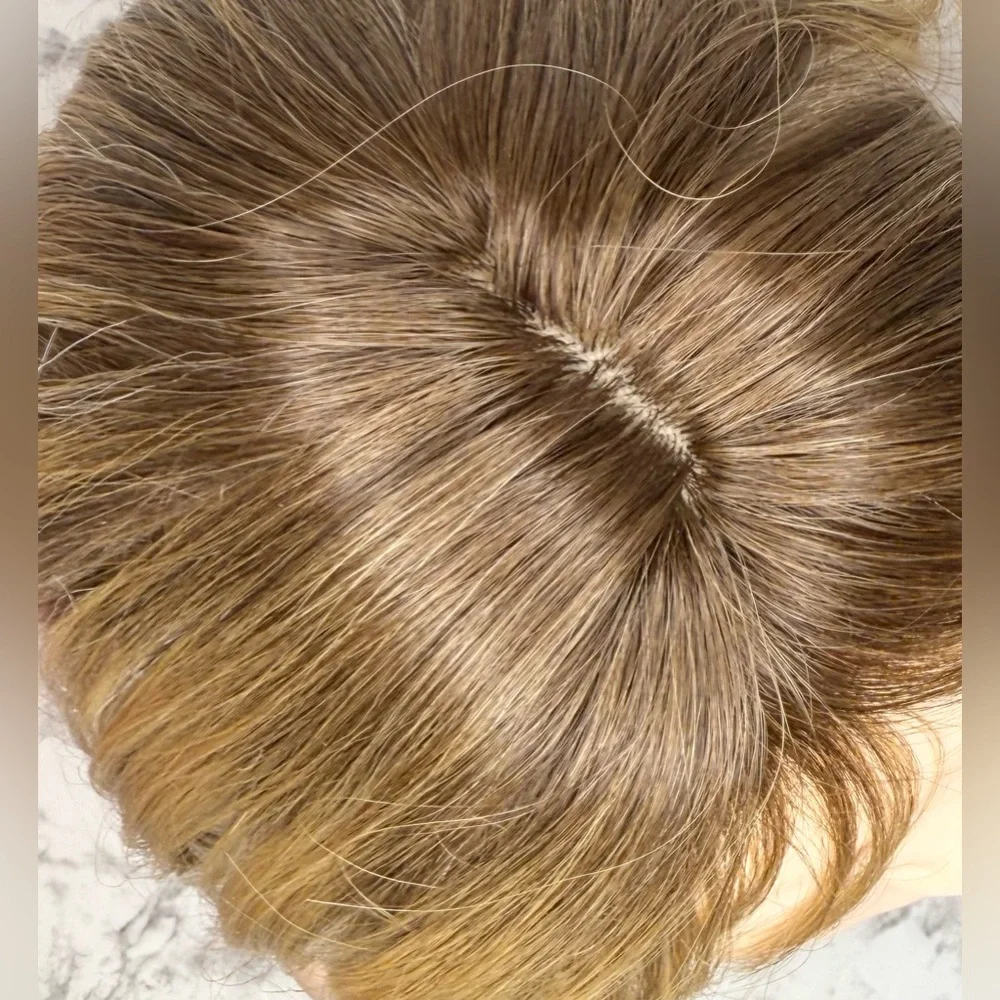Short Bob Hair Topper with Bangs – Ombre Dark Blonde Synthetic Clip in